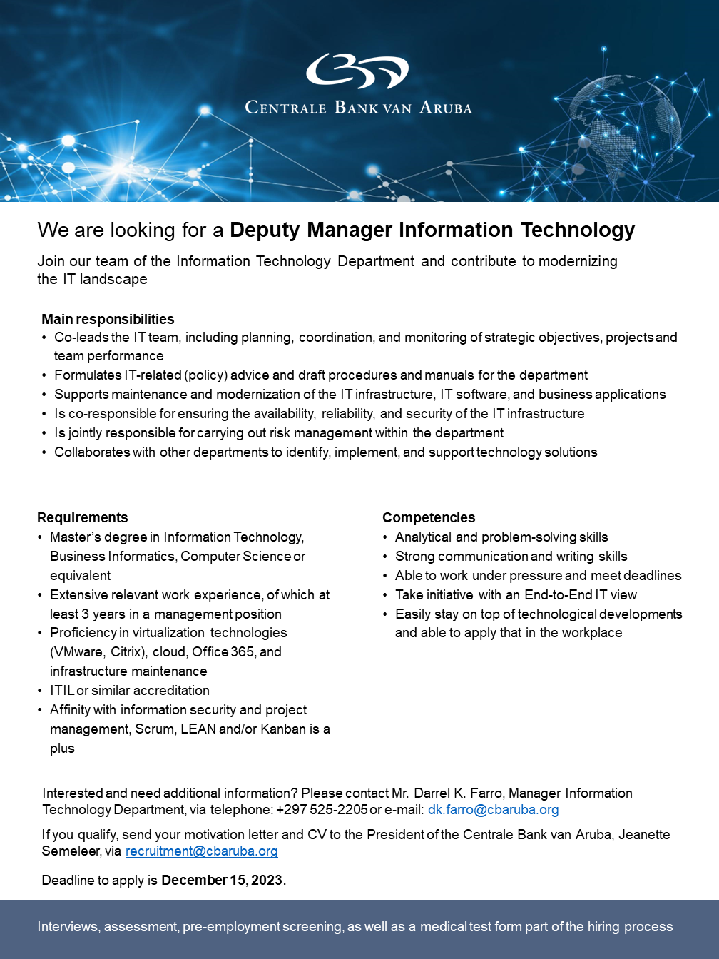 Vacancy Deputy Manager IT Information Technology Deputy Manager IT 